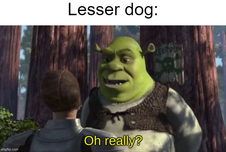 Shrek oh really | Lesser dog: | image tagged in shrek oh really | made w/ Imgflip meme maker