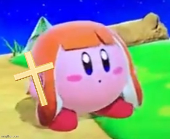 Inking kirby cross | image tagged in inking kirby cross | made w/ Imgflip meme maker