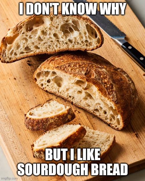 Maybe It's The Texture? | I DON'T KNOW WHY; BUT I LIKE SOURDOUGH BREAD | image tagged in sourdough bread | made w/ Imgflip meme maker