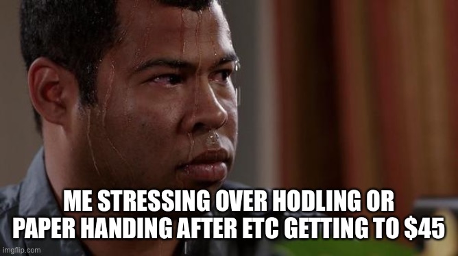 sweating bullets | ME STRESSING OVER HODLING OR PAPER HANDING AFTER ETC GETTING TO $45 | image tagged in sweating bullets | made w/ Imgflip meme maker