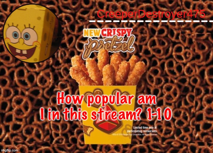 Since trend- | How popular am I in this stream? 1-10 | image tagged in cd475 chicken fries announcement template | made w/ Imgflip meme maker