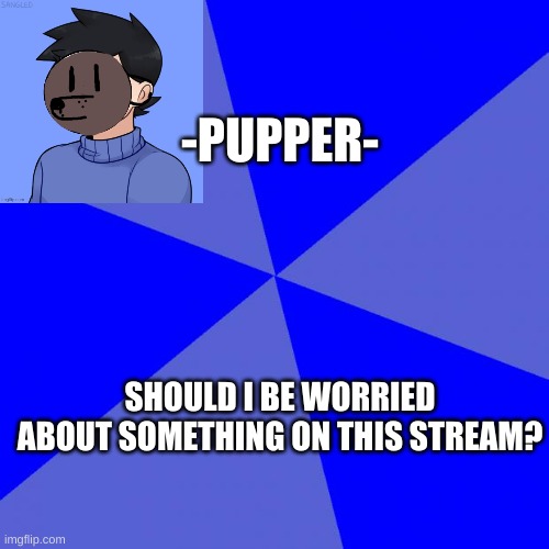 Blank Blue Background | -PUPPER-; SHOULD I BE WORRIED ABOUT SOMETHING ON THIS STREAM? | image tagged in memes,blank blue background | made w/ Imgflip meme maker