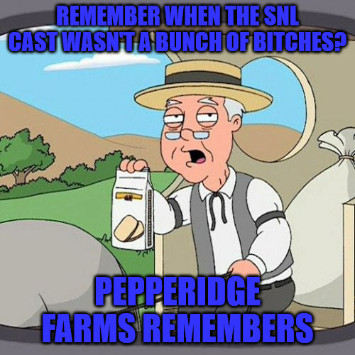SNL Bitches | REMEMBER WHEN THE SNL CAST WASN'T A BUNCH OF BITCHES? PEPPERIDGE FARMS REMEMBERS | image tagged in memes,pepperidge farm remembers | made w/ Imgflip meme maker