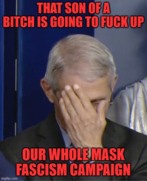 Dr Fauci | THAT SON OF A BITCH IS GOING TO FUCK UP OUR WHOLE MASK FASCISM CAMPAIGN | image tagged in dr fauci | made w/ Imgflip meme maker