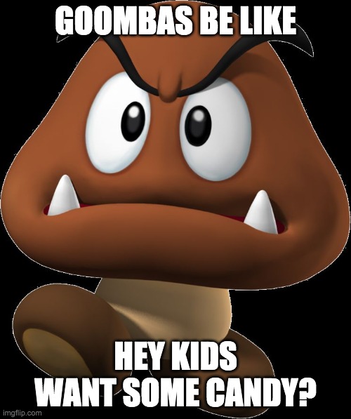 Goomba | GOOMBAS BE LIKE; HEY KIDS WANT SOME CANDY? | image tagged in goomba | made w/ Imgflip meme maker