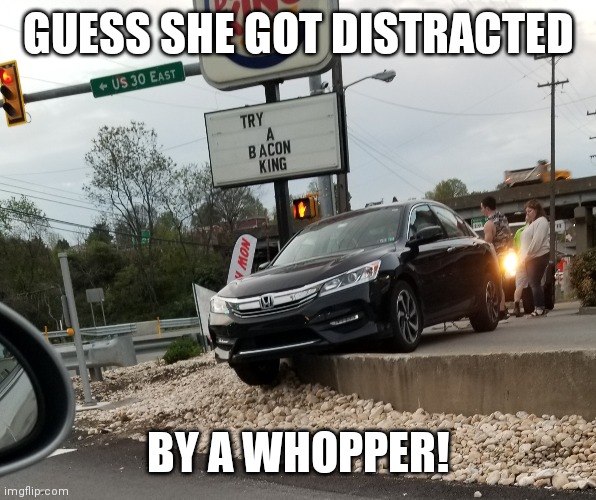 GUESS SHE GOT DISTRACTED; BY A WHOPPER! | image tagged in burger king | made w/ Imgflip meme maker