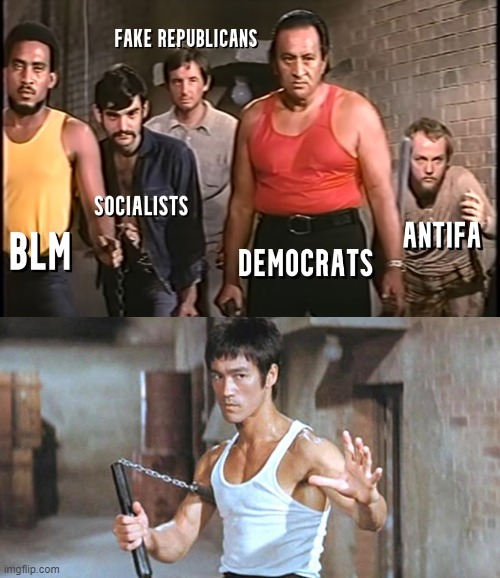 Enter The Politics | image tagged in bruce lee,kung fu,democrats,republicans,blm,antifa | made w/ Imgflip meme maker