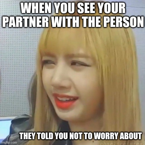 Okay... | WHEN YOU SEE YOUR PARTNER WITH THE PERSON; THEY TOLD YOU NOT TO WORRY ABOUT | image tagged in kpop,lalisa,partner,meme,blackpink | made w/ Imgflip meme maker