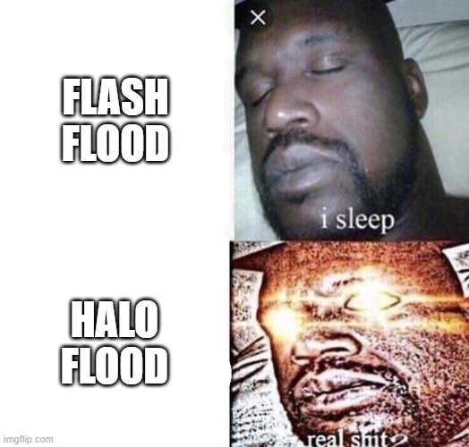 i sleep real shit | FLASH FLOOD; HALO FLOOD | image tagged in i sleep real shit | made w/ Imgflip meme maker