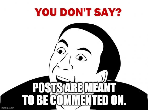 POSTS ARE MEANT TO BE COMMENTED ON. | image tagged in memes,you don't say | made w/ Imgflip meme maker
