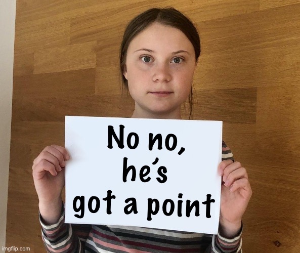 Greta | No no, he’s got a point | image tagged in greta | made w/ Imgflip meme maker