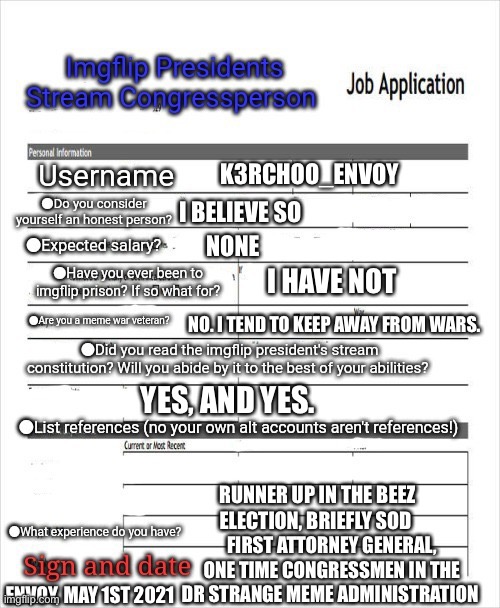 RUNNER UP IN THE BEEZ ELECTION, BRIEFLY SOD ENVOY, MAY 1ST 2021 | made w/ Imgflip meme maker