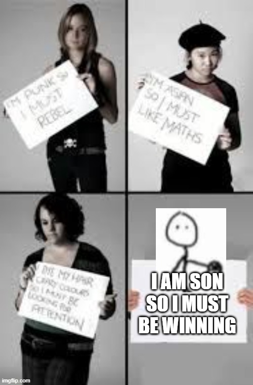 Stereotype Me | I AM SON SO I MUST BE WINNING | image tagged in stereotype me | made w/ Imgflip meme maker