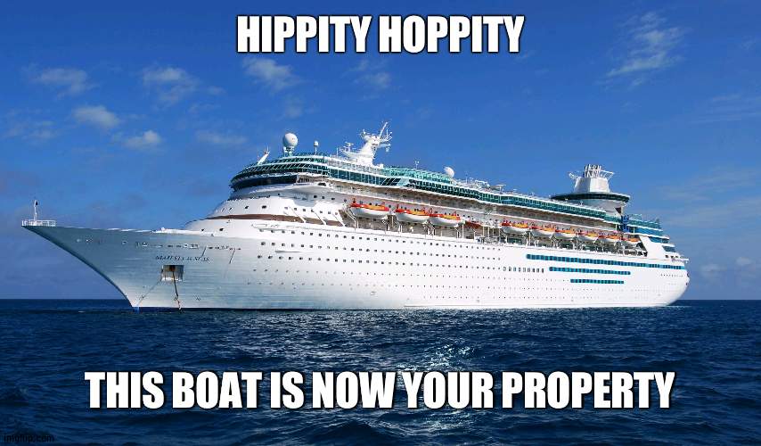 Cruise Ship | HIPPITY HOPPITY THIS BOAT IS NOW YOUR PROPERTY | image tagged in cruise ship | made w/ Imgflip meme maker