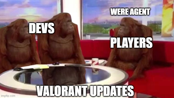 Were Agent | WERE AGENT; DEVS; PLAYERS; VALORANT UPDATES | image tagged in where banana | made w/ Imgflip meme maker