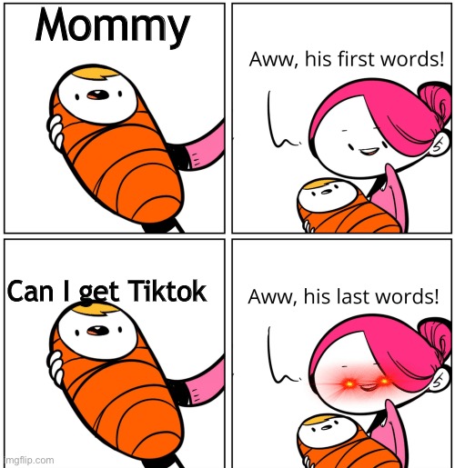 Aww, His Last Words | Mommy; Can I get Tiktok | image tagged in aww his last words | made w/ Imgflip meme maker