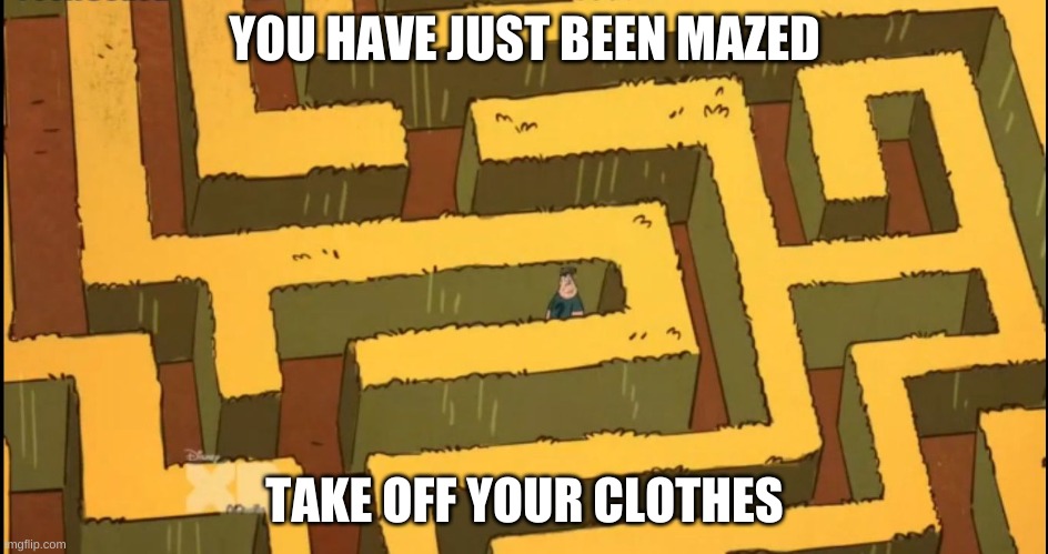 lmao bad pun | YOU HAVE JUST BEEN MAZED; TAKE OFF YOUR CLOTHES | image tagged in memes,bruh | made w/ Imgflip meme maker