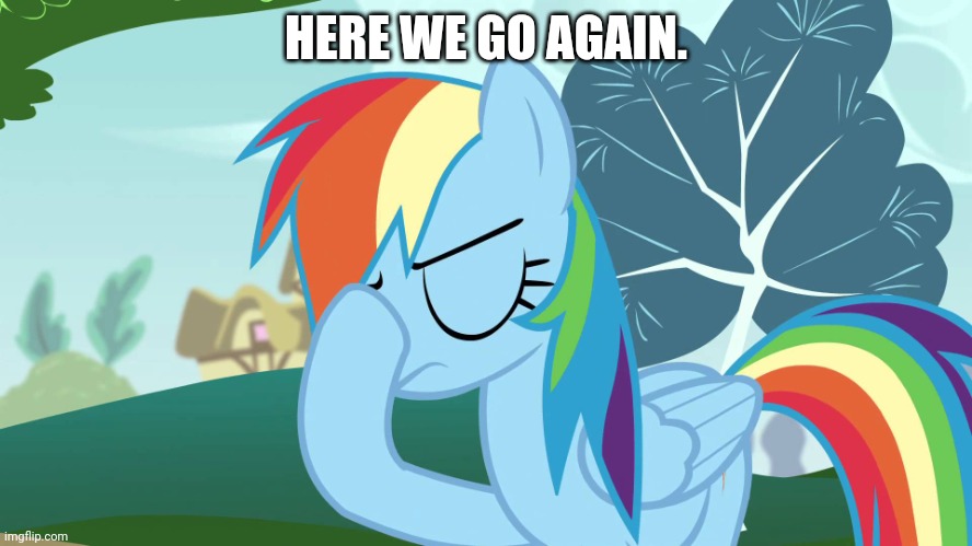 Frustrated MLP | HERE WE GO AGAIN. | image tagged in frustrated mlp | made w/ Imgflip meme maker