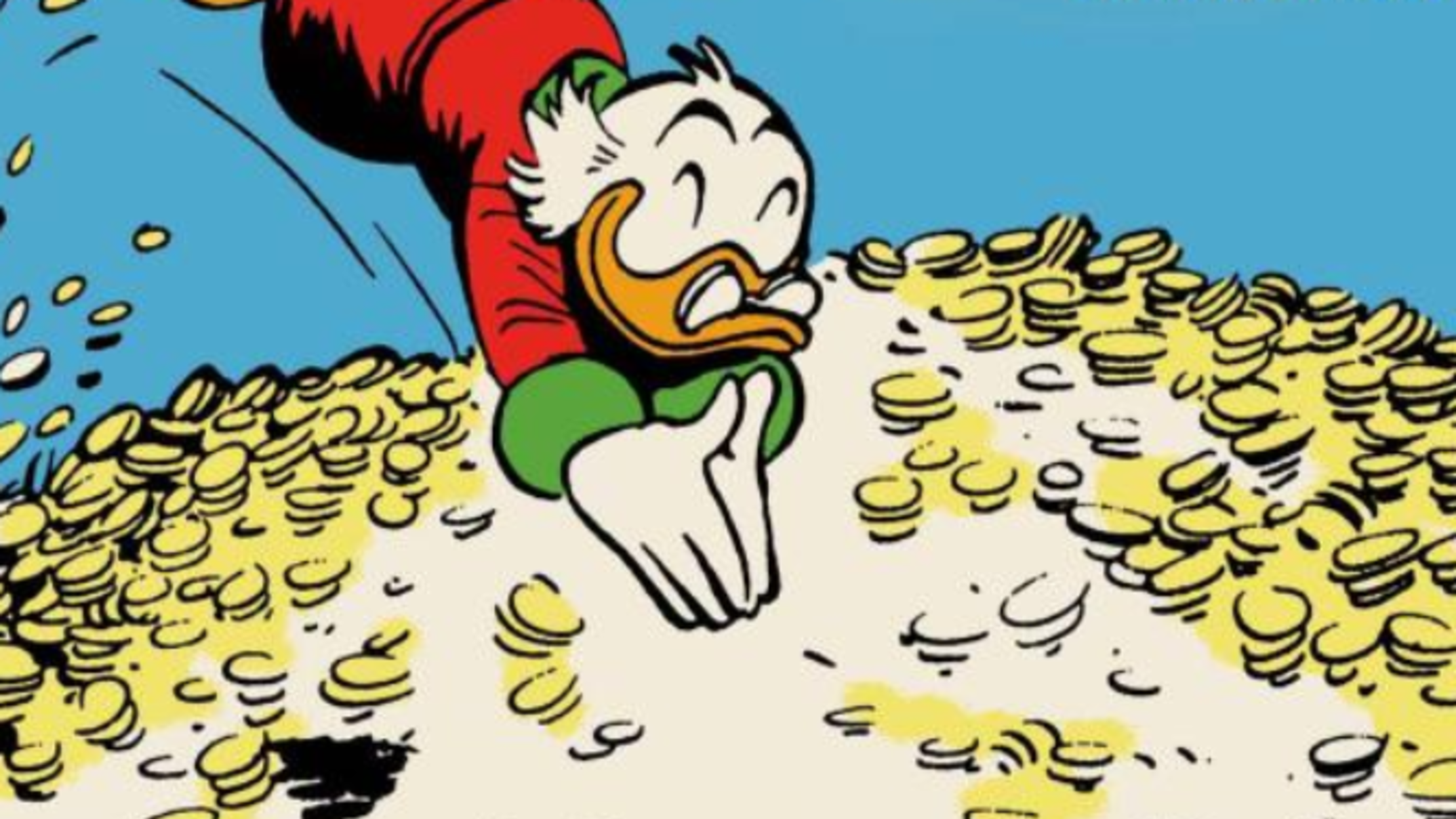 Scrooge mcduck diving into money Blank Meme Template. 