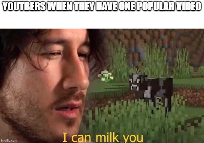Youtubers be like | YOUTBERS WHEN THEY HAVE ONE POPULAR VIDEO | image tagged in i can milk you template | made w/ Imgflip meme maker