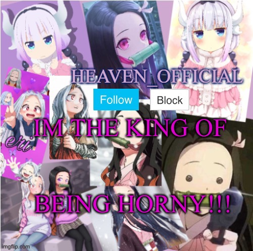 IM A GOD BISHES | IM THE KING OF; BEING HORNY!!! | image tagged in heaven s temp more adorbs | made w/ Imgflip meme maker