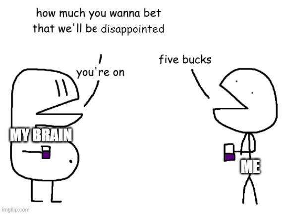 Me whenever I enter this stream lol | disappointed; MY BRAIN; ME | made w/ Imgflip meme maker
