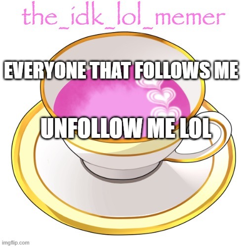 mk | EVERYONE THAT FOLLOWS ME; UNFOLLOW ME LOL | image tagged in the_idk_lol_memer temp | made w/ Imgflip meme maker