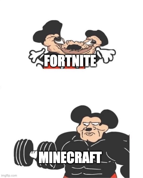 Strong Mickey Mouse | FORTNITE; MINECRAFT | image tagged in strong mickey mouse | made w/ Imgflip meme maker