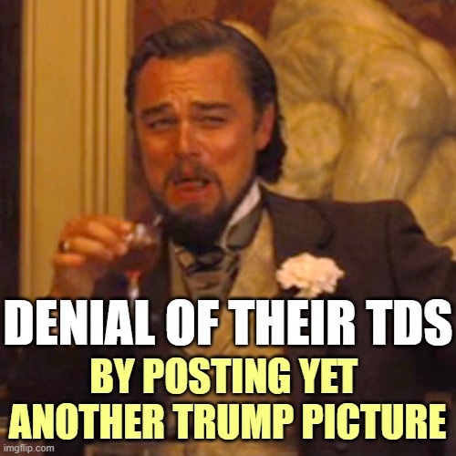 Laughing Leo Meme | DENIAL OF THEIR TDS BY POSTING YET  ANOTHER TRUMP PICTURE | image tagged in memes,laughing leo | made w/ Imgflip meme maker