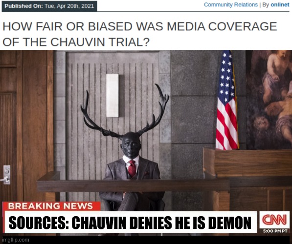 Hannibal Lector on Trial | SOURCES: CHAUVIN DENIES HE IS DEMON | image tagged in court,horns,hannibal,demon | made w/ Imgflip meme maker