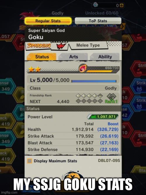 MY SSJG GOKU STATS | made w/ Imgflip meme maker