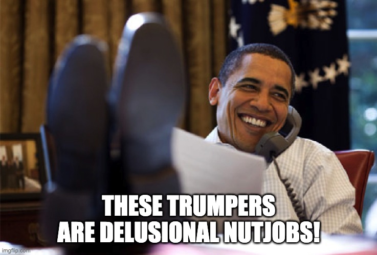 Delusional Trumpers | THESE TRUMPERS ARE DELUSIONAL NUTJOBS! | image tagged in obama,trump,trump supporters,nutjobs,maga,deeply stupid | made w/ Imgflip meme maker
