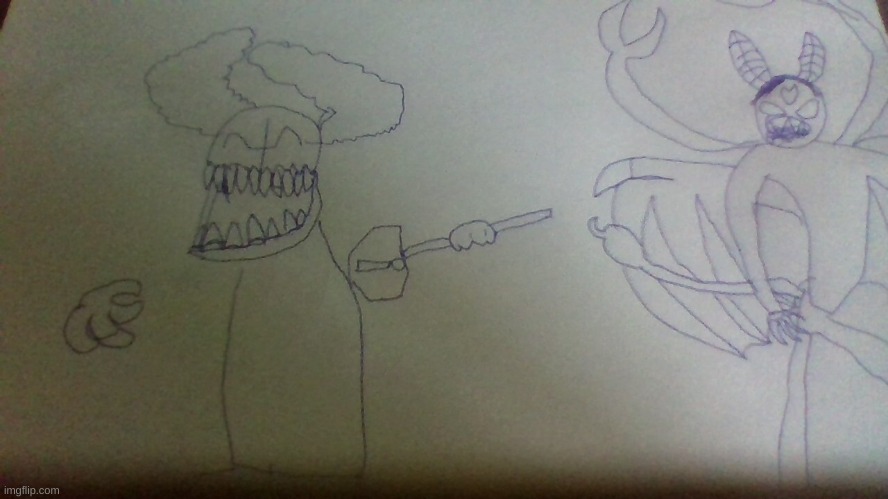 Finally decided to make Trickos ship art (It may not look like it, but their goin into battle together} | image tagged in badly drawn ship art | made w/ Imgflip meme maker