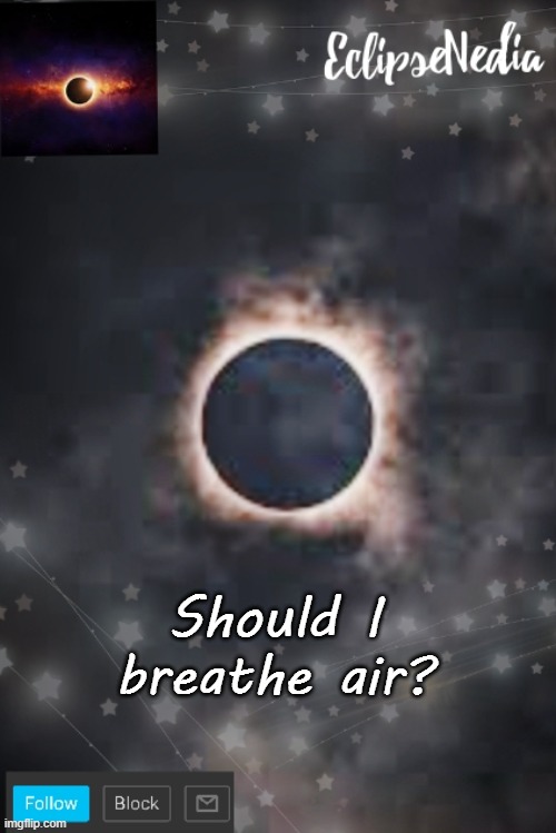 guys should i | Should I breathe air? | image tagged in eclipsenedia's announcement template | made w/ Imgflip meme maker