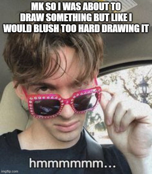 Flamingo hmmm | MK SO I WAS ABOUT TO DRAW SOMETHING BUT LIKE I WOULD BLUSH TOO HARD DRAWING IT | image tagged in flamingo hmmm | made w/ Imgflip meme maker