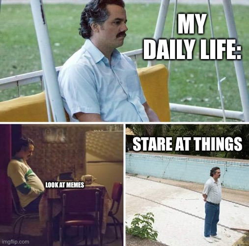 My life | MY DAILY LIFE:; STARE AT THINGS; LOOK AT MEMES | image tagged in memes,sad pablo escobar | made w/ Imgflip meme maker