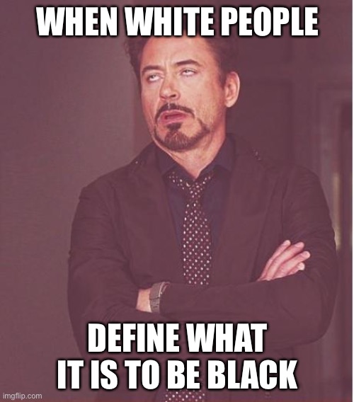 Face You Make Robert Downey Jr Meme | WHEN WHITE PEOPLE DEFINE WHAT IT IS TO BE BLACK | image tagged in memes,face you make robert downey jr | made w/ Imgflip meme maker