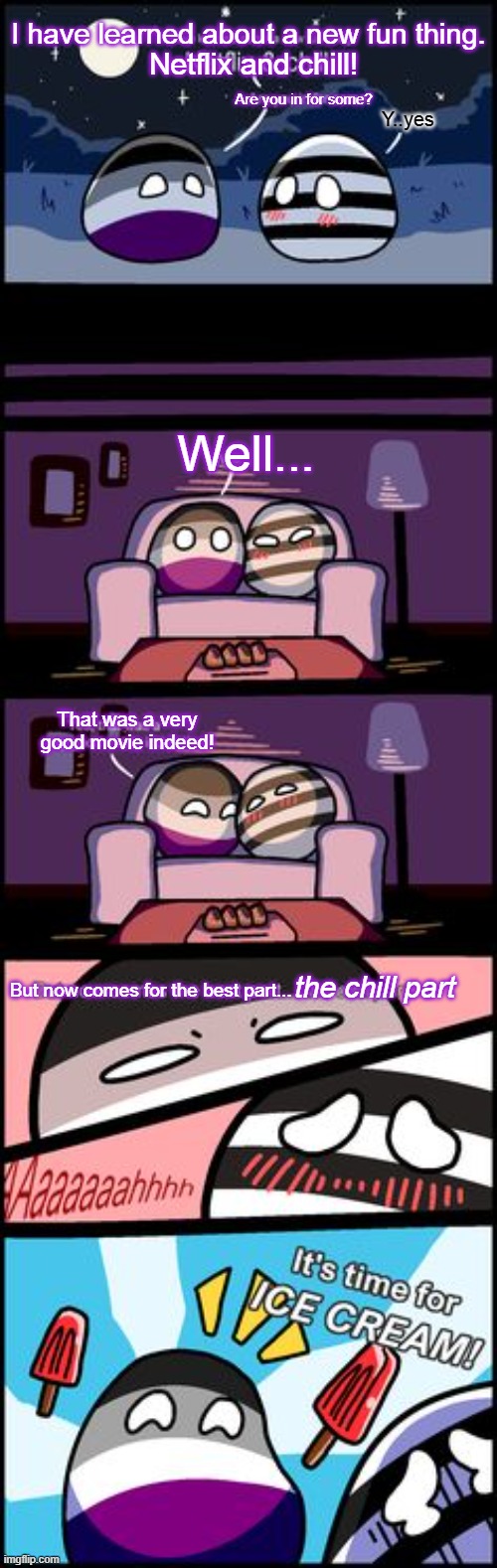 Had to write over it cause it was blurry | I have learned about a new fun thing. Netflix and chill! Are you in for some? Y..yes; Well... That was a very good movie indeed! the chill part; But now comes for the best part... | image tagged in demisexual_sponge | made w/ Imgflip meme maker
