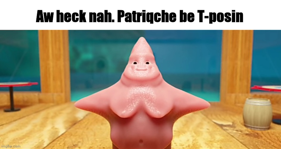 Spunch bop | Aw heck nah. Patriqche be T-posin | image tagged in e | made w/ Imgflip meme maker