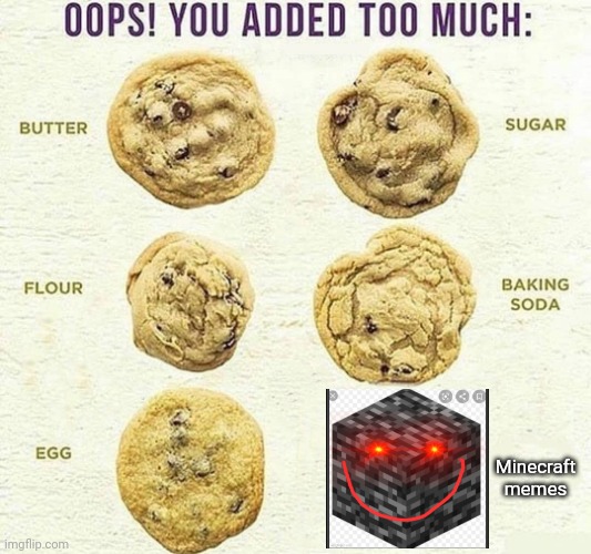 Wouldnt a bedrock cookie break your teeth?? | Minecraft memes | image tagged in oops you added too much | made w/ Imgflip meme maker