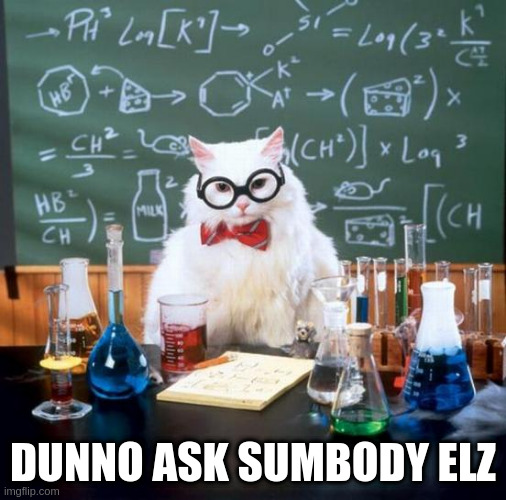 DUNNO ASK SUMBODY ELZ | image tagged in memes,chemistry cat | made w/ Imgflip meme maker