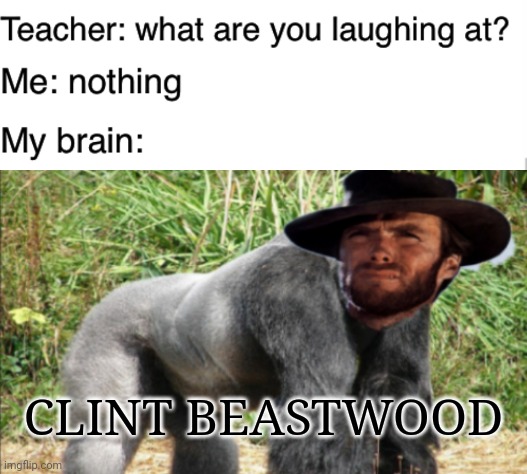 Clint Beastwood | CLINT BEASTWOOD | image tagged in teacher what are you laughing at,funny,memes,clint eastwood,lol,hehehe | made w/ Imgflip meme maker