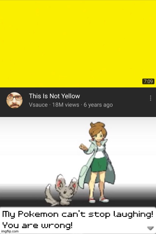 Yellow is yellow | image tagged in my pokemon can't stop laughing you are wrong,memes,funny,funny memes,gifs,not really a gif | made w/ Imgflip meme maker