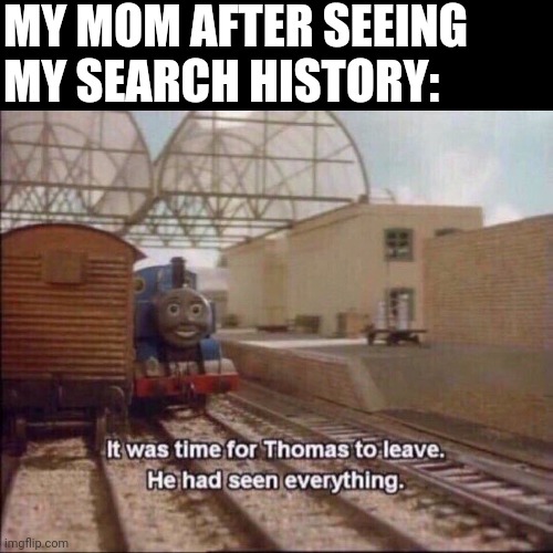 It was time for thomas to leave | MY MOM AFTER SEEING MY SEARCH HISTORY: | image tagged in it was time for thomas to leave | made w/ Imgflip meme maker