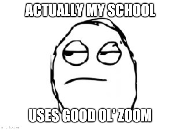 Meh | ACTUALLY MY SCHOOL USES GOOD OL' ZOOM | image tagged in meh | made w/ Imgflip meme maker