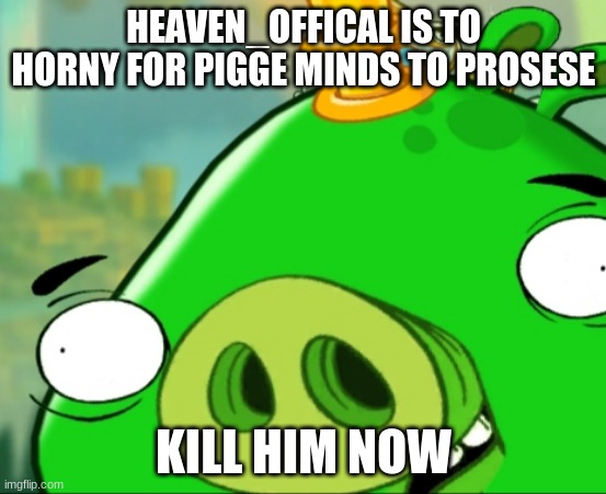 Stupid pig | HEAVEN_OFFICAL IS TO HORNY FOR PIGGE MINDS TO PROSESE; KILL HIM NOW | image tagged in stupid pig | made w/ Imgflip meme maker