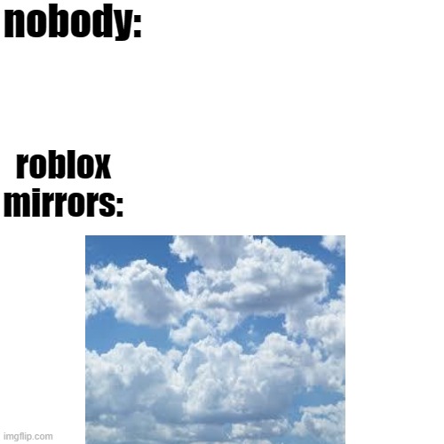 roblox mirrors be like | nobody:; roblox mirrors: | image tagged in roblox,mirror,nobody | made w/ Imgflip meme maker