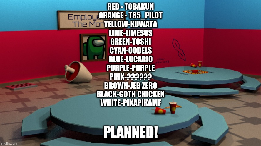 Among Us MS Movie Planned! | RED - TOBAKUN
ORANGE - T85_PILOT
YELLOW-KUWATA
LIME-LIMESUS
GREEN-YOSHI
CYAN-OODELS
BLUE-LUCARIO
PURPLE-PURPLE
PINK-??????
BROWN-JEB ZERO
BLACK-GOTH CHICKEN
WHITE-PIKAPIKAMF; PLANNED! | image tagged in inside the skeld 3d | made w/ Imgflip meme maker