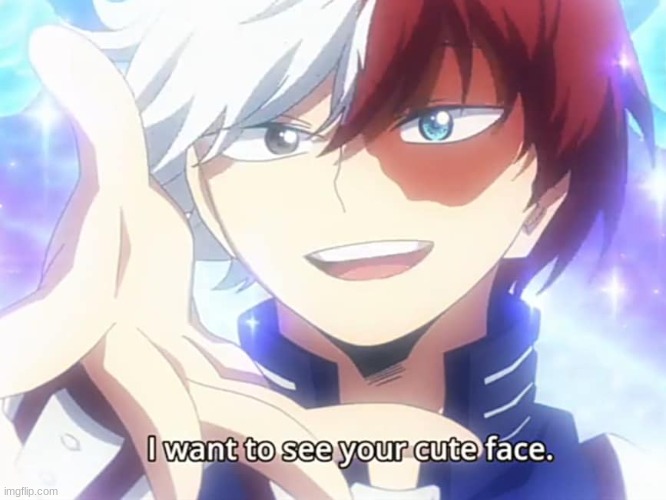 :> | image tagged in todoroki i want to see your cute face | made w/ Imgflip meme maker
