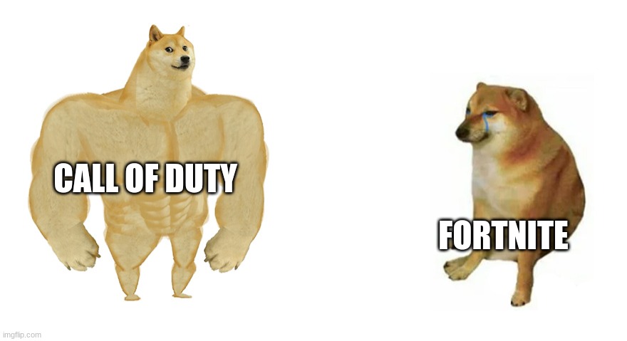 the truth | CALL OF DUTY; FORTNITE | image tagged in buff doge vs crying cheems | made w/ Imgflip meme maker